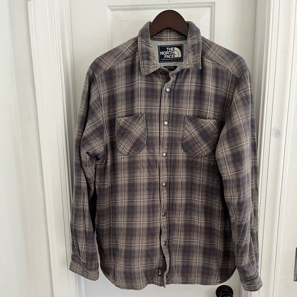Vintage The North Face Quilted Flannel Grey/Blue‎ Sz L